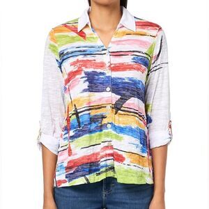 Ali Miles Womens Crinkle Knit Button Front Tunic Shirt Size M Lightweight NWT